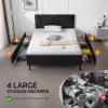 imageVINGLI Full Bed Frame with Headboard and 4 Storage Drawers Upholstered Platform with Stitched Button Tufted Design Mattress Foundation Wooden Slats Support No Box Spring NeededGreyBlack