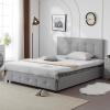 imageVINGLI Full Bed Frame with Headboard and 4 Storage Drawers Upholstered Platform with Stitched Button Tufted Design Mattress Foundation Wooden Slats Support No Box Spring NeededGreyLight Gray