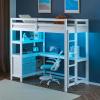 imageVINGLI Loft Bed Twin Size with USB Charging StationLED Solid Wood Single Loft Bunk Bed with Flat Rungs for KidsTeensAdults 15 inches High GuardrailWood Slat Support No Box Spring Needed WhiteWhite