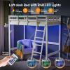 imageVINGLI Loft Bed Twin Size with USB Charging StationLED Solid Wood Single Loft Bunk Bed with Flat Rungs for KidsTeensAdults 15 inches High GuardrailWood Slat Support No Box Spring Needed WhiteWhite