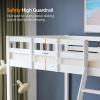 imageVINGLI Loft Bed Twin Size with USB Charging StationLED Solid Wood Single Loft Bunk Bed with Flat Rungs for KidsTeensAdults 15 inches High GuardrailWood Slat Support No Box Spring Needed WhiteWhite
