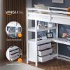 imageVINGLI Loft Bed Twin Size with USB Charging StationLED Solid Wood Single Loft Bunk Bed with Flat Rungs for KidsTeensAdults 15 inches High GuardrailWood Slat Support No Box Spring Needed WhiteWhite