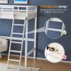 imageVINGLI Loft Bed Twin Size with USB Charging StationLED Solid Wood Single Loft Bunk Bed with Flat Rungs for KidsTeensAdults 15 inches High GuardrailWood Slat Support No Box Spring Needed WhiteWhite