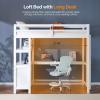 imageVINGLI Loft Bed Twin Size with USB Charging StationLED Solid Wood Single Loft Bunk Bed with Flat Rungs for KidsTeensAdults 15 inches High GuardrailWood Slat Support No Box Spring Needed WhiteWhite