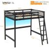imageVINGLI Loft Bed Twin Size with USB Charging StationLED Solid Wood Single Loft Bunk Bed with Flat Rungs for KidsTeensAdults 15 inches High GuardrailWood Slat Support No Box Spring Needed WhiteBlack