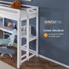 imageVINGLI Loft Bed Twin Size with USB Charging StationLED Solid Wood Single Loft Bunk Bed with Flat Rungs for KidsTeensAdults 15 inches High GuardrailWood Slat Support No Box Spring Needed WhiteWhite