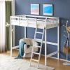 imageVINGLI Loft Bed Twin Size with USB Charging StationLED Solid Wood Single Loft Bunk Bed with Flat Rungs for KidsTeensAdults 15 inches High GuardrailWood Slat Support No Box Spring Needed WhiteWhite