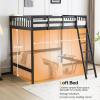 imageVINGLI Loft Bed Twin Size with USB Charging StationLED Solid Wood Single Loft Bunk Bed with Flat Rungs for KidsTeensAdults 15 inches High GuardrailWood Slat Support No Box Spring Needed WhiteBlack