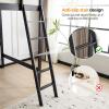 imageVINGLI Loft Bed Twin Size with USB Charging StationLED Solid Wood Single Loft Bunk Bed with Flat Rungs for KidsTeensAdults 15 inches High GuardrailWood Slat Support No Box Spring Needed WhiteBlack