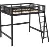 imageVINGLI Loft Bed Twin Size with USB Charging StationLED Solid Wood Single Loft Bunk Bed with Flat Rungs for KidsTeensAdults 15 inches High GuardrailWood Slat Support No Box Spring Needed WhiteBlack