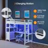 imageVINGLI Loft Bed Twin Size with USB Charging StationLED Solid Wood Single Loft Bunk Bed with Flat Rungs for KidsTeensAdults 15 inches High GuardrailWood Slat Support No Box Spring Needed WhiteWhite