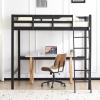 imageVINGLI Loft Bed Twin Size with USB Charging StationLED Solid Wood Single Loft Bunk Bed with Flat Rungs for KidsTeensAdults 15 inches High GuardrailWood Slat Support No Box Spring Needed WhiteBlack