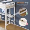 imageVINGLI Loft Bed Twin Size with USB Charging StationLED Solid Wood Single Loft Bunk Bed with Flat Rungs for KidsTeensAdults 15 inches High GuardrailWood Slat Support No Box Spring Needed WhiteWhite