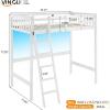 imageVINGLI Loft Bed Twin Size with USB Charging StationLED Solid Wood Single Loft Bunk Bed with Flat Rungs for KidsTeensAdults 15 inches High GuardrailWood Slat Support No Box Spring Needed WhiteWhite