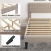 imageVINGLI Platform Bed Frame Queen Size with Linen Fabric HeadboardModern Panel Low Profile Bed with Upholstered ampamp Sturdy Slats Support for Bedroom Mattress Foundation Dark GrayBoucle Beige