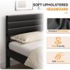 imageVINGLI Platform Bed Frame Queen Size with Linen Fabric HeadboardModern Panel Low Profile Bed with Upholstered ampamp Sturdy Slats Support for Bedroom Mattress Foundation Dark GrayLeather Black