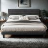 imageVINGLI Platform Bed Frame Queen Size with Linen Fabric HeadboardModern Panel Low Profile Bed with Upholstered ampamp Sturdy Slats Support for Bedroom Mattress Foundation Dark GrayLinen Grey