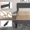 imageVINGLI Platform Bed Frame Queen Size with Linen Fabric HeadboardModern Panel Low Profile Bed with Upholstered ampamp Sturdy Slats Support for Bedroom Mattress Foundation Dark GrayLinen Grey