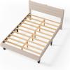 imageVINGLI Platform Bed Frame Queen Size with Linen Fabric HeadboardModern Panel Low Profile Bed with Upholstered ampamp Sturdy Slats Support for Bedroom Mattress Foundation Dark GrayBoucle Beige