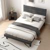 imageVINGLI Platform Bed Frame Queen Size with Linen Fabric HeadboardModern Panel Low Profile Bed with Upholstered ampamp Sturdy Slats Support for Bedroom Mattress Foundation Dark GrayLinen Grey