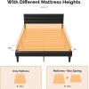 imageVINGLI Platform Bed Frame Queen Size with Linen Fabric HeadboardModern Panel Low Profile Bed with Upholstered ampamp Sturdy Slats Support for Bedroom Mattress Foundation Dark GrayLeather Black