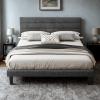 imageVINGLI Platform Bed Frame Queen Size with Linen Fabric HeadboardModern Panel Low Profile Bed with Upholstered ampamp Sturdy Slats Support for Bedroom Mattress Foundation Dark GrayLinen Grey