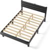 imageVINGLI Platform Bed Frame Queen Size with Linen Fabric HeadboardModern Panel Low Profile Bed with Upholstered ampamp Sturdy Slats Support for Bedroom Mattress Foundation Dark GrayLeather Black