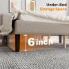 imageVINGLI Platform Bed Frame Queen Size with Linen Fabric HeadboardModern Panel Low Profile Bed with Upholstered ampamp Sturdy Slats Support for Bedroom Mattress Foundation Dark GrayBoucle Beige