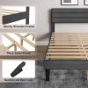 imageVINGLI Platform Bed Frame Queen Size with Linen Fabric HeadboardModern Panel Low Profile Bed with Upholstered ampamp Sturdy Slats Support for Bedroom Mattress Foundation Dark GrayLinen Grey