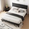 imageVINGLI Platform Bed Frame Queen Size with Linen Fabric HeadboardModern Panel Low Profile Bed with Upholstered ampamp Sturdy Slats Support for Bedroom Mattress Foundation Dark GrayLeather Black