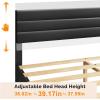 imageVINGLI Platform Bed Frame Queen Size with Linen Fabric HeadboardModern Panel Low Profile Bed with Upholstered ampamp Sturdy Slats Support for Bedroom Mattress Foundation Dark GrayLeather Black