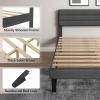 imageVINGLI Platform Bed Frame Queen Size with Linen Fabric HeadboardModern Panel Low Profile Bed with Upholstered ampamp Sturdy Slats Support for Bedroom Mattress Foundation Dark GrayLinen Grey