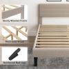 imageVINGLI Platform Bed Frame Queen Size with Linen Fabric HeadboardModern Panel Low Profile Bed with Upholstered ampamp Sturdy Slats Support for Bedroom Mattress Foundation Dark GrayBoucle Beige