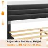 imageVINGLI Platform Bed Frame Queen Size with Linen Fabric HeadboardModern Panel Low Profile Bed with Upholstered ampamp Sturdy Slats Support for Bedroom Mattress Foundation Dark GrayLeather Black