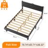 imageVINGLI Platform Bed Frame Queen Size with Linen Fabric HeadboardModern Panel Low Profile Bed with Upholstered ampamp Sturdy Slats Support for Bedroom Mattress Foundation Dark GrayLeather Black