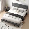 imageVINGLI Platform Bed Frame Queen Size with Linen Fabric HeadboardModern Panel Low Profile Bed with Upholstered ampamp Sturdy Slats Support for Bedroom Mattress Foundation Dark GrayLinen Grey