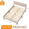 imageVINGLI Platform Bed Frame Queen Size with Linen Fabric HeadboardModern Panel Low Profile Bed with Upholstered ampamp Sturdy Slats Support for Bedroom Mattress Foundation Dark GrayBoucle Beige