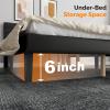 imageVINGLI Platform Bed Frame Queen Size with Linen Fabric HeadboardModern Panel Low Profile Bed with Upholstered ampamp Sturdy Slats Support for Bedroom Mattress Foundation Dark GrayLeather Black