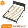 imageVINGLI Platform Bed Frame Queen Size with Linen Fabric HeadboardModern Panel Low Profile Bed with Upholstered ampamp Sturdy Slats Support for Bedroom Mattress Foundation Dark GrayLeather Black