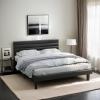 imageVINGLI Platform Bed Frame Queen Size with Linen Fabric HeadboardModern Panel Low Profile Bed with Upholstered ampamp Sturdy Slats Support for Bedroom Mattress Foundation Dark GrayLeather Black
