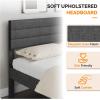 imageVINGLI Platform Bed Frame Queen Size with Linen Fabric HeadboardModern Panel Low Profile Bed with Upholstered ampamp Sturdy Slats Support for Bedroom Mattress Foundation Dark GrayLinen Grey