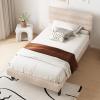 imageVINGLI Platform Bed Frame Queen Size with Linen Fabric HeadboardModern Panel Low Profile Bed with Upholstered ampamp Sturdy Slats Support for Bedroom Mattress Foundation Dark GrayBoucle Beige