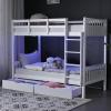 imageVINGLI Solid Wood Bunk Bed Twin Over Twin with LED LightsUSB Port Charge StationExtra 145 Tall GuardrialScoring Rungs WhiteWhite