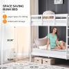 imageVINGLI Solid Wood Bunk Bed Twin Over Twin with LED LightsUSB Port Charge StationExtra 145 Tall GuardrialScoring Rungs WhiteWhite