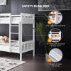imageVINGLI Solid Wood Bunk Bed Twin Over Twin with LED LightsUSB Port Charge StationExtra 145 Tall GuardrialScoring Rungs WhiteWhite