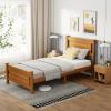 imageVINGLI Twin Bed Frame Solid Wood Platform Bed Frame Single Bed with Headboard No Box Spring Needed Panel Bed Wood Slat Support Mattress Foundation Brown