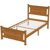 imageVINGLI Twin Bed Frame Solid Wood Platform Bed Frame Single Bed with Headboard No Box Spring Needed Panel Bed Wood Slat Support Mattress Foundation Brown