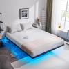 imageVINGLI Twin Floating Bed Frame with USB Charging StationLED Lights 14 Platform Bed Frame Twin Size Heavy Duty Metal Bed No Box Spring NeededBlackBlack