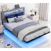 imageVINGLI Twin Floating Bed Frame with Upholstered HeadboardCharging StationLED Lights Modern Platform BedHeavy Duty Metal Bed FrameAdjustable Headboard No Box Spring Needed Easy AssemblyGreyGrey