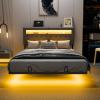imageVINGLI Twin Floating Bed Frame with Upholstered HeadboardCharging StationLED Lights Modern Platform BedHeavy Duty Metal Bed FrameAdjustable Headboard No Box Spring Needed Easy AssemblyGreyGrey